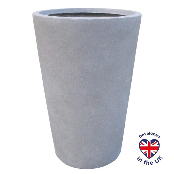 Contemporary Round Stone Grey Light Concrete Planter H57 L41 W41 cm, 75 ltrs Cap.
