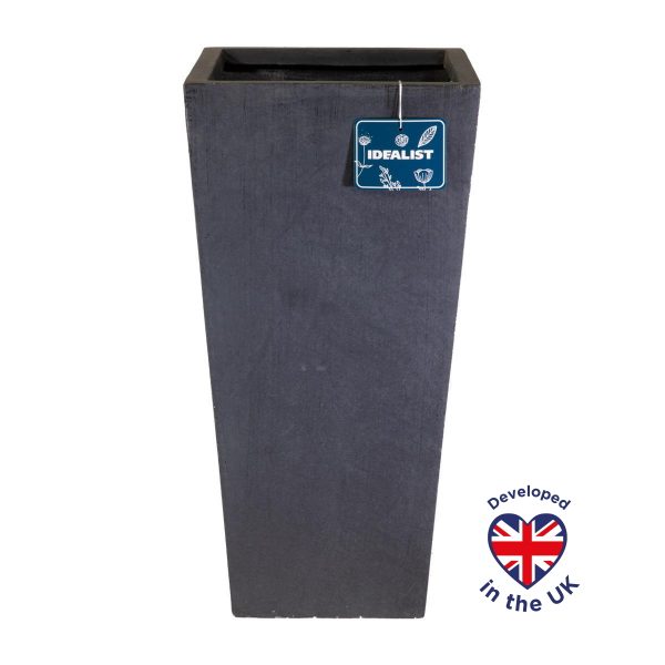 Tall Tapered Contemporary Faux Lead Light Concrete Planter H89 L43 W43 cm, 165 ltrs Cap.