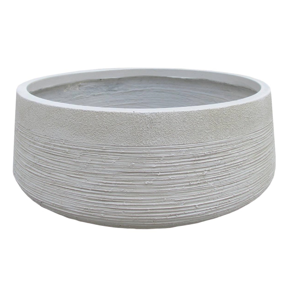 Ribbed Beige Light Concrete Bowl Garden Planter D31 H12 cm, 9 ltrs Cap.