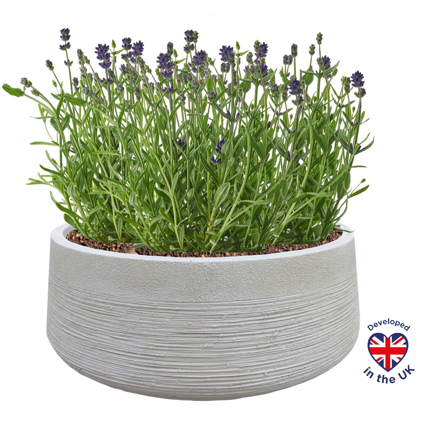 Ribbed Beige Light Concrete Bowl Garden Planter D44 H18 cm, 27 ltrs Cap.