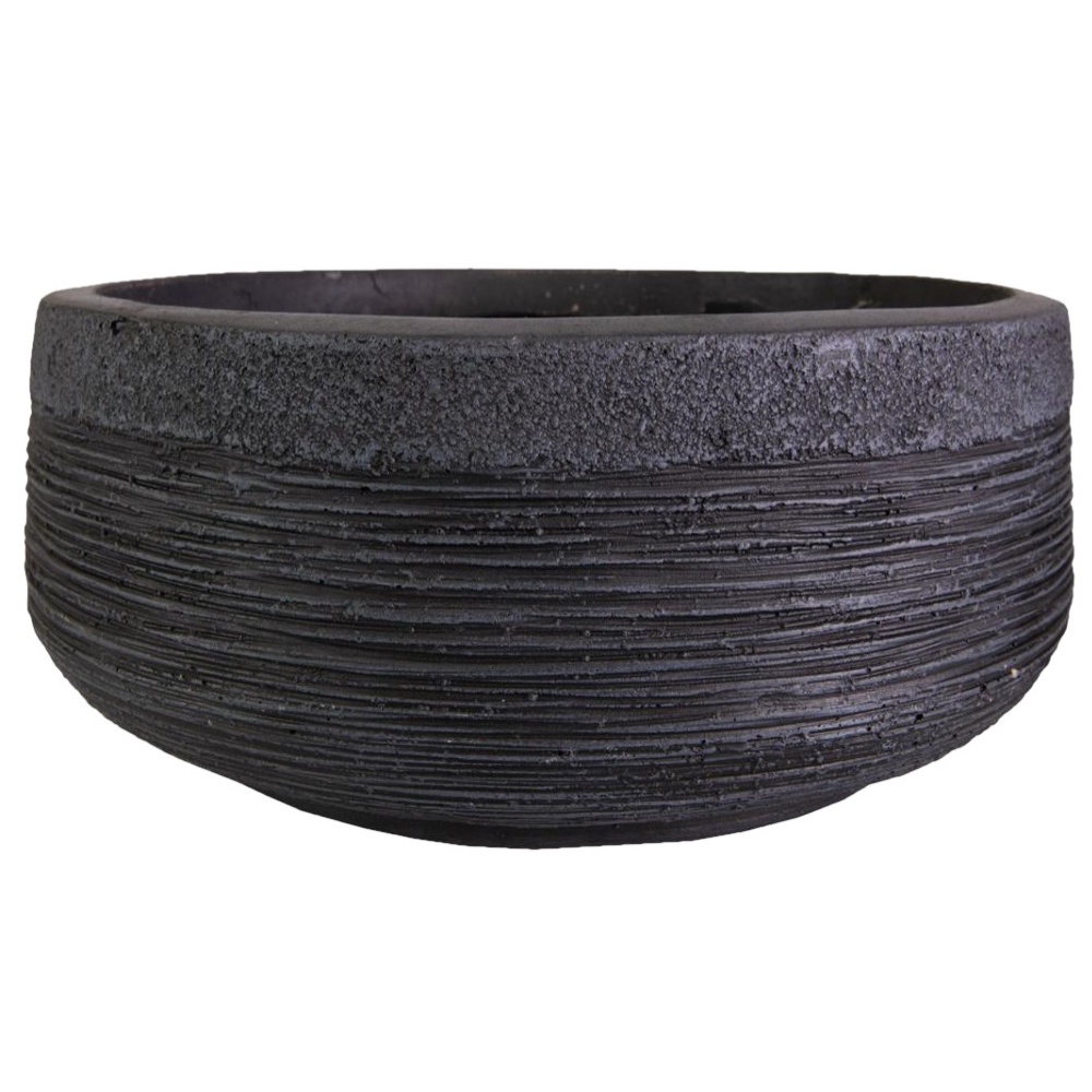 Ribbed Black Light Concrete Bowl Garden Planter D44 H18 cm, 27 ltrs Cap.