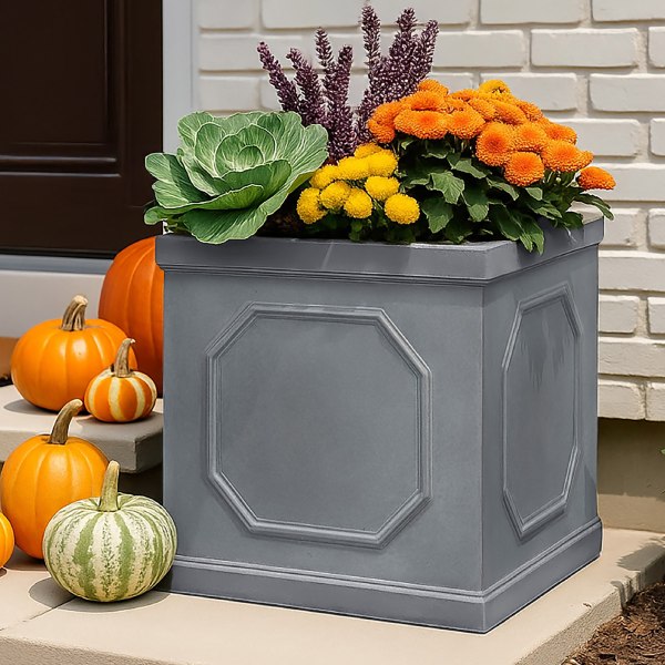 Patio Faux Lead Chelsea Box Square Grey Light Stone Garden Planter for Trees W45 H45 L45 cm, 91 ltrs Cap.