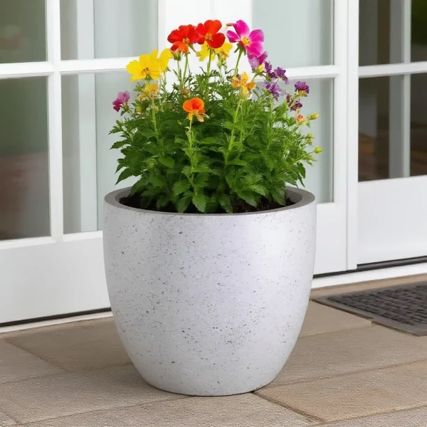 30cm Speckled Grey Light Concrete Garden Planter | Contemporary Outdoor Plant Pot D30 H27 cm, 19 ltrs Cap.