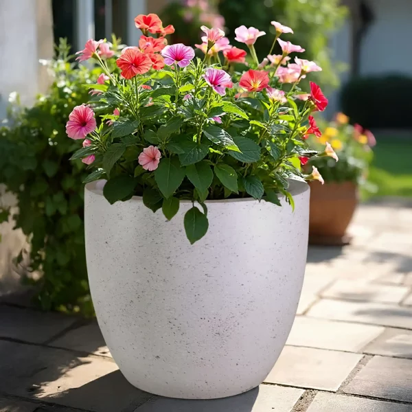 40cm Speckled Grey Light Concrete Garden Planter | Contemporary Outdoor Plant Pot D40 H36 cm, 45 ltrs Cap.