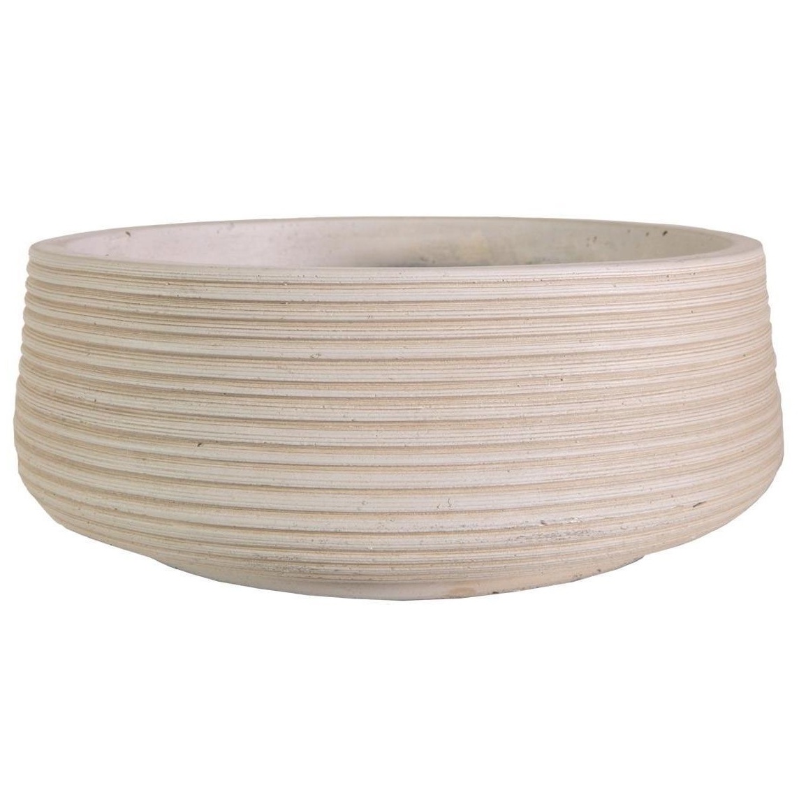 Large Ribbed Beige Light Concrete Bowl Garden Planter H12 D31 cm, 9 ltrs Cap.