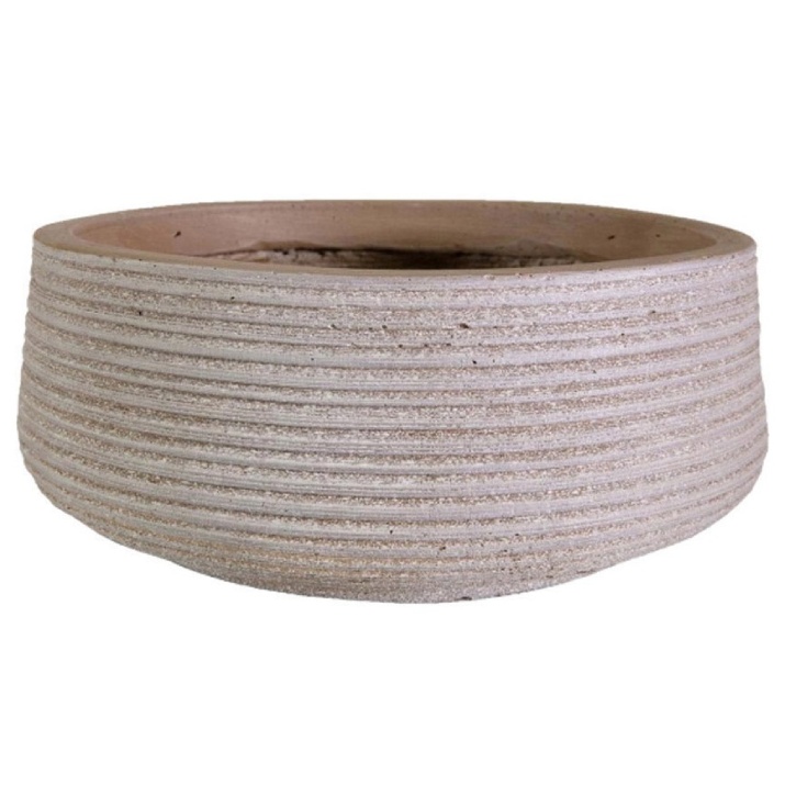 Large Ribbed Taupe Light Concrete Bowl Garden Planter H18 D43 cm, 26 ltrs Cap.