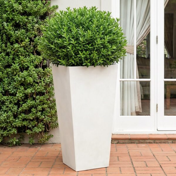 Tall Tapered White Light Concrete Garden Planter H65 L32 W32 cm, 67 ltrs Cap.
