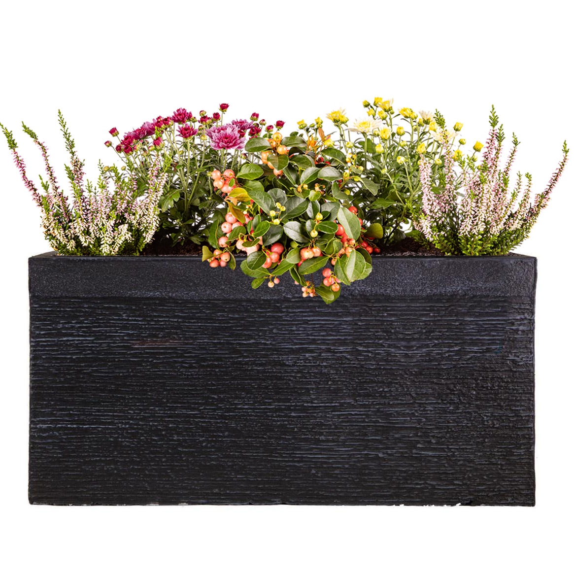 Ribbed Black Light Concrete Trough Planter H24 L50 W23 cm, 28 ltrs Cap.
