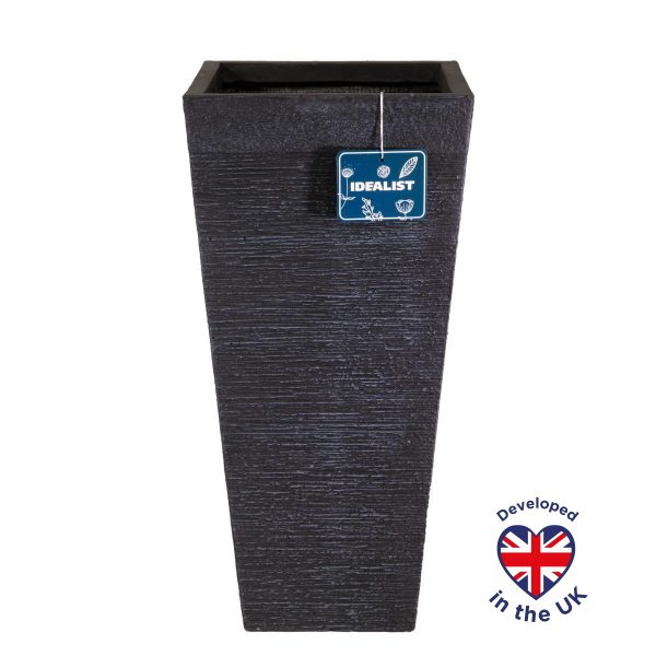 Ribbed Black Light Concrete Tapered Planter H66 L32 W32 cm, 68 ltrs Cap.