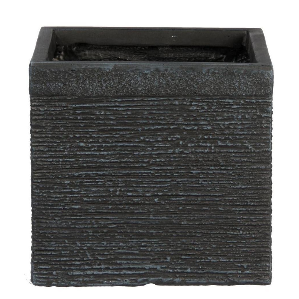 Ribbed Black Light Concrete Square Garden Planter H28 L30 W30 cm, 25 ltrs Cap.