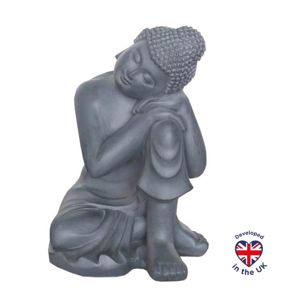 Resting Buddha Grey Outdoor Statue L27.5 W24.5 H35.5 cm