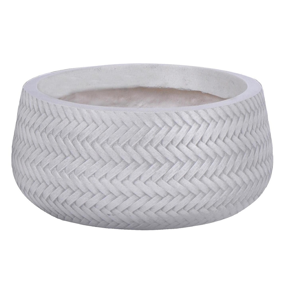 Plaited Style White Bowl Outdoor Garden Planter D32 H16 cm, 12.9 ltrs Cap.