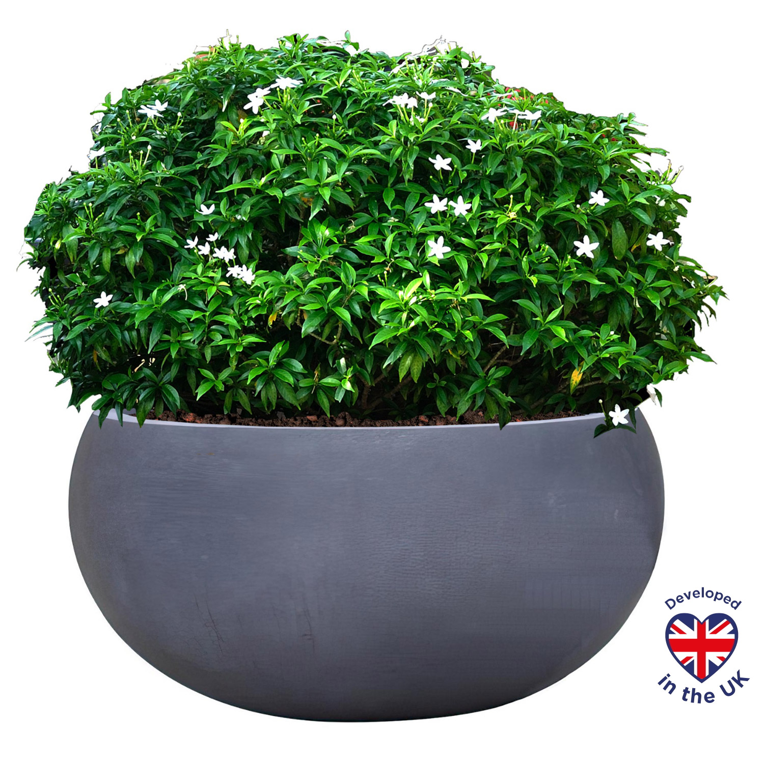 Classic Smooth Dark Grey Bowl Outdoor Garden Planter D55 H26 cm, 61.8 ltrs Cap.