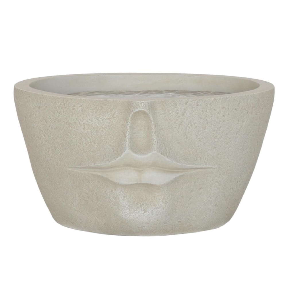 Textured Concrete Effect Beige Oval Face Garden Planter with Lips L55 D41 H31 cm, 36.6 ltrs Cap.