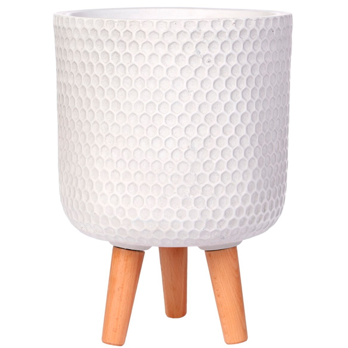 Honeycomb Style White Planter on Legs, Round Indoor Plant Pot D21 H34 cm, 9 ltrs Cap.