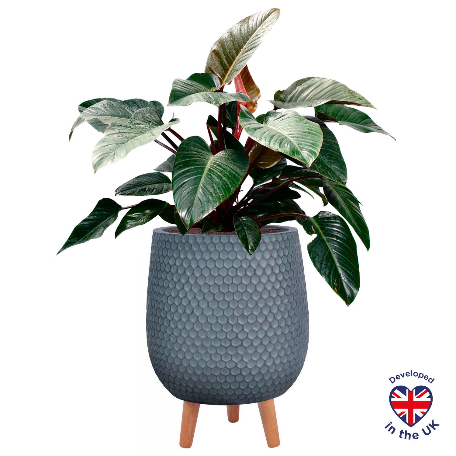 Honeycomb Style Green Grey Planter with Legs, Round Indoor Plant Pot for Indoor Plants D40 H55 cm, 49 ltrs Cap.