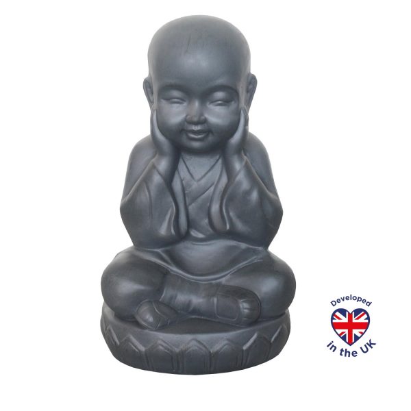 Sitting Baby Monk Grey Outdoor Statue L20 W17 H35 cm