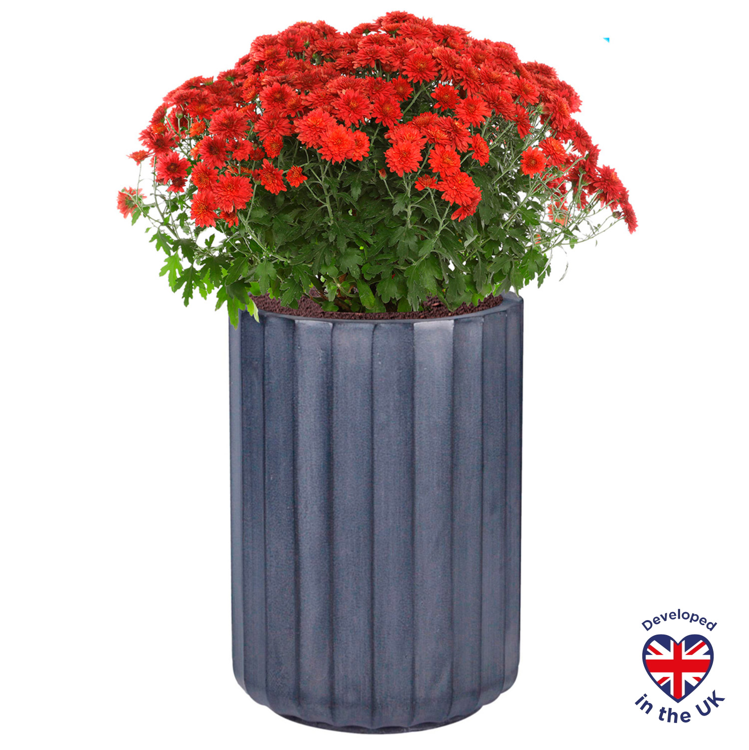 Modern Ribbed Black Cylinder Round Outdoor Garden Planter D30 H41 cm, 29 ltrs Cap.