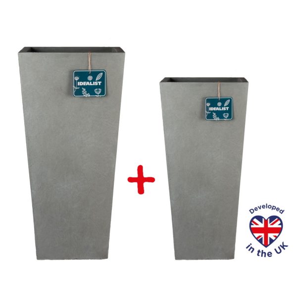Tall Tapered Grey Light Concrete Garden Planter H65 L32 W32 cm, 67 ltrs Cap. + Tall Tapered Grey Light Concrete Garden Planter H50.5 L24.5 W24.5 cm, 30 ltrs Cap. (Copy)