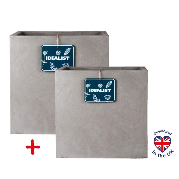 Square Box Contemporary Grey Light Concrete Planter H50 L50 W50 cm, 126 ltrs Cap. + Square Box Contemporary Grey Light Concrete Planter H40 L40 W40 cm, 65 ltrs Cap.