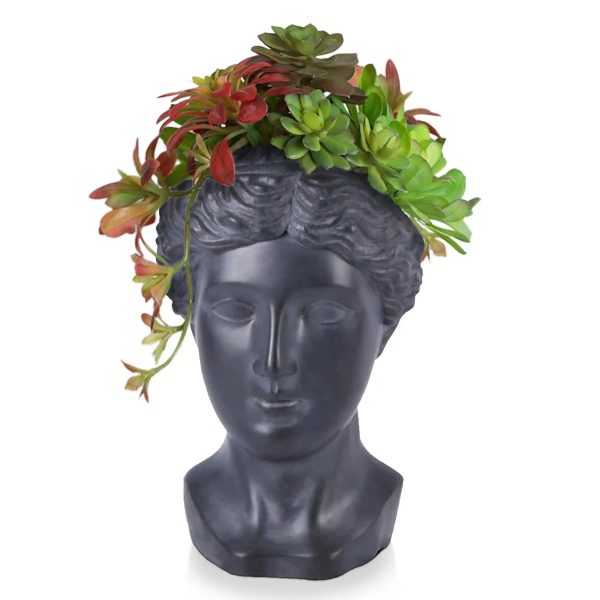 Antique Black Oval Face Planter Indoor Pot Cover D20 H39 cm, 9.5 ltrs Cap.