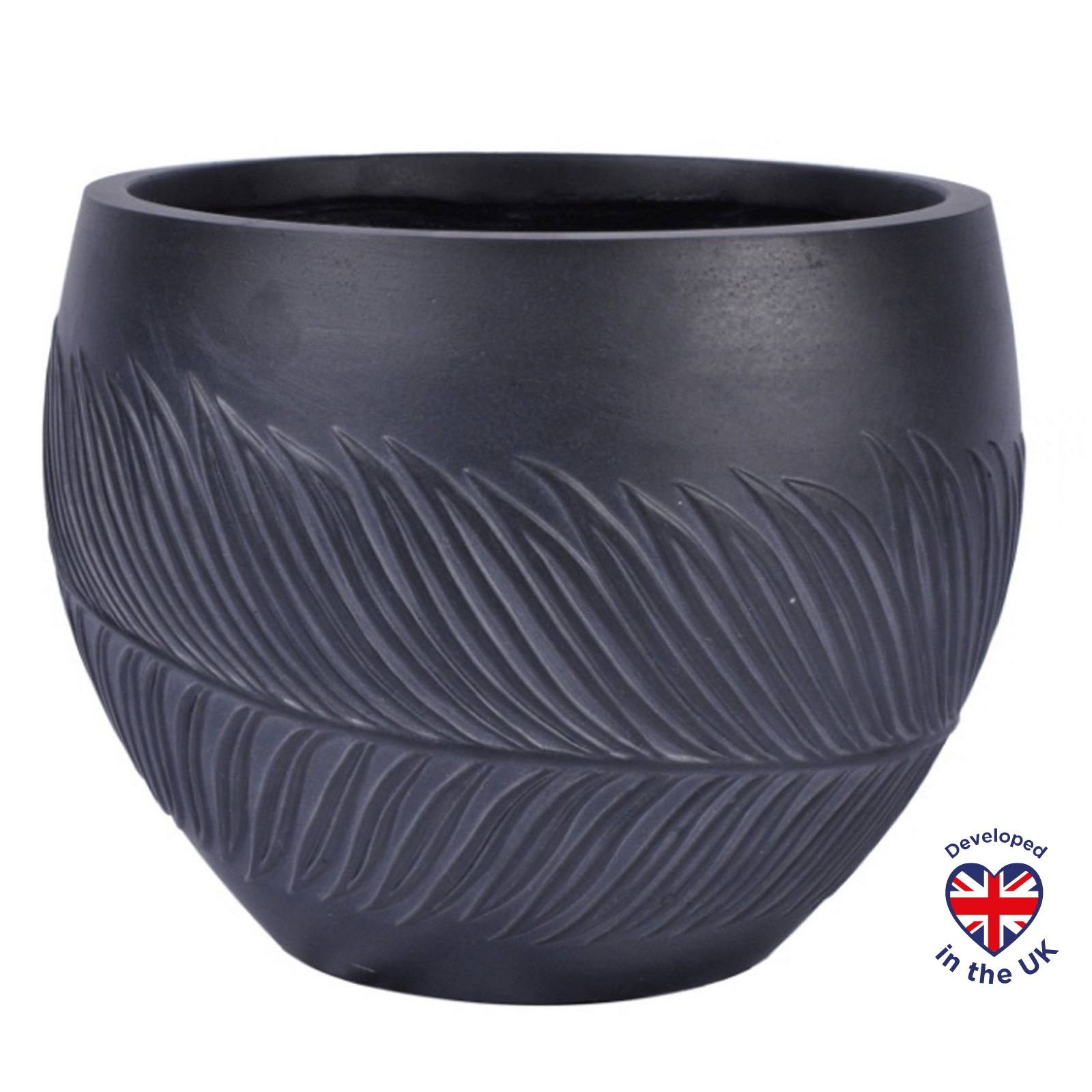 Leaf Embossed Black Ball Garden Planter D50 H38 cm, 52.5 ltrs Cap.
