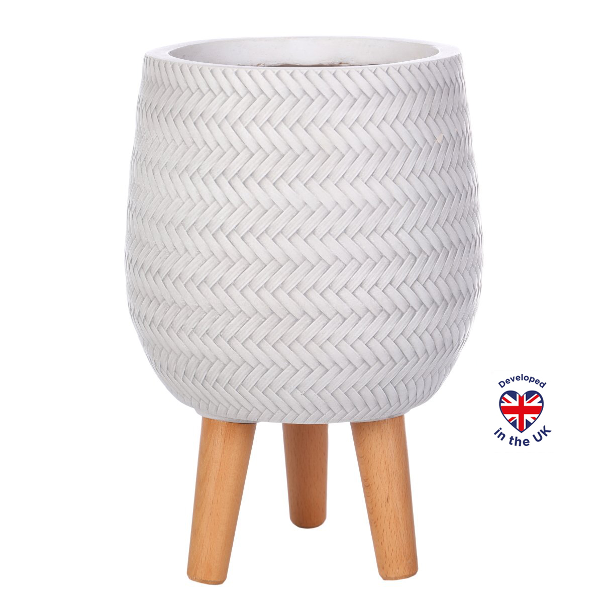 Plaited Style White Planter with Legs, Round Indoor Plant Pot for Indoor Plants D21 H34 cm, 6 ltrs Cap.
