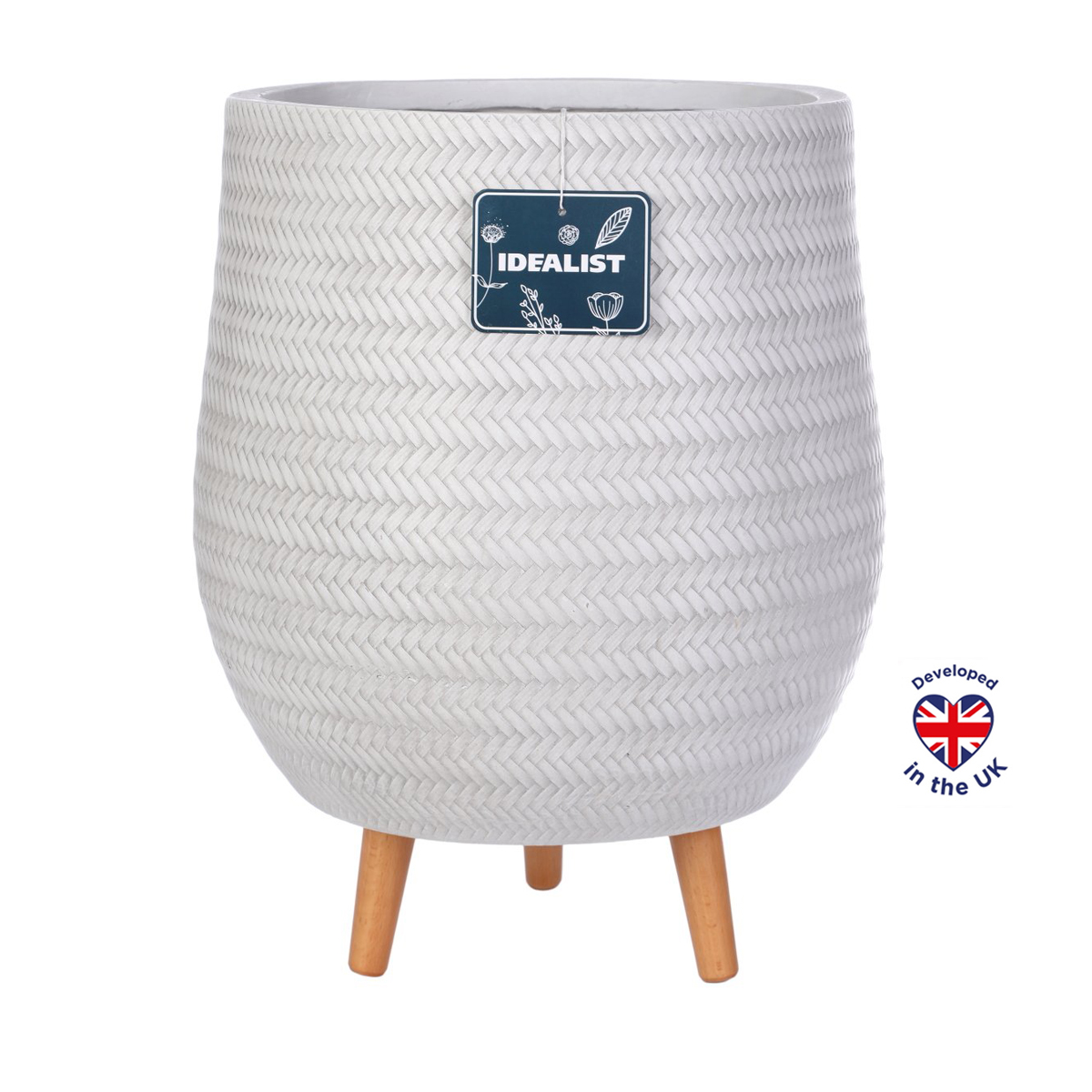 Plaited Style White Planter with Legs, Round Indoor Plant Pot for Indoor Plants D37 H55 cm, 53 ltrs Cap.