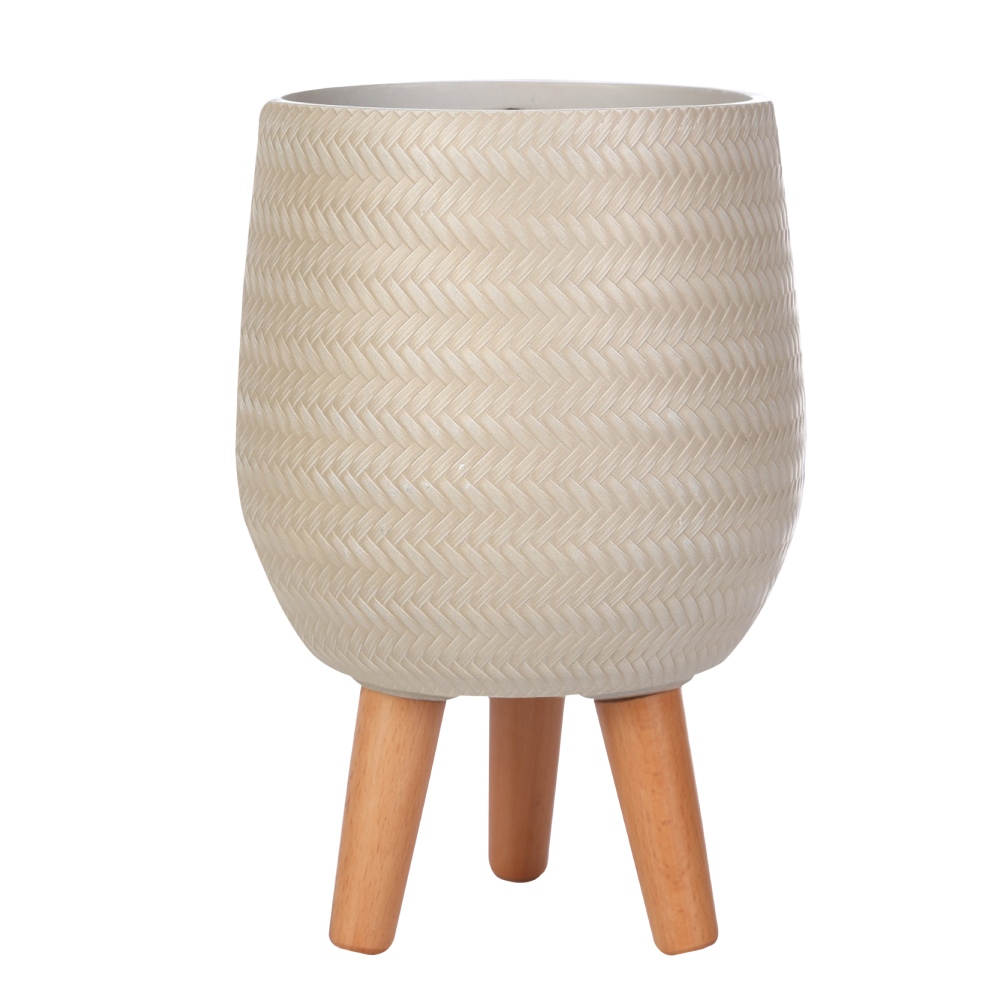 Plaited Style Beige Planter with Legs, Round Indoor Plant Pot D21 H34 cm, 6 ltrs Cap.