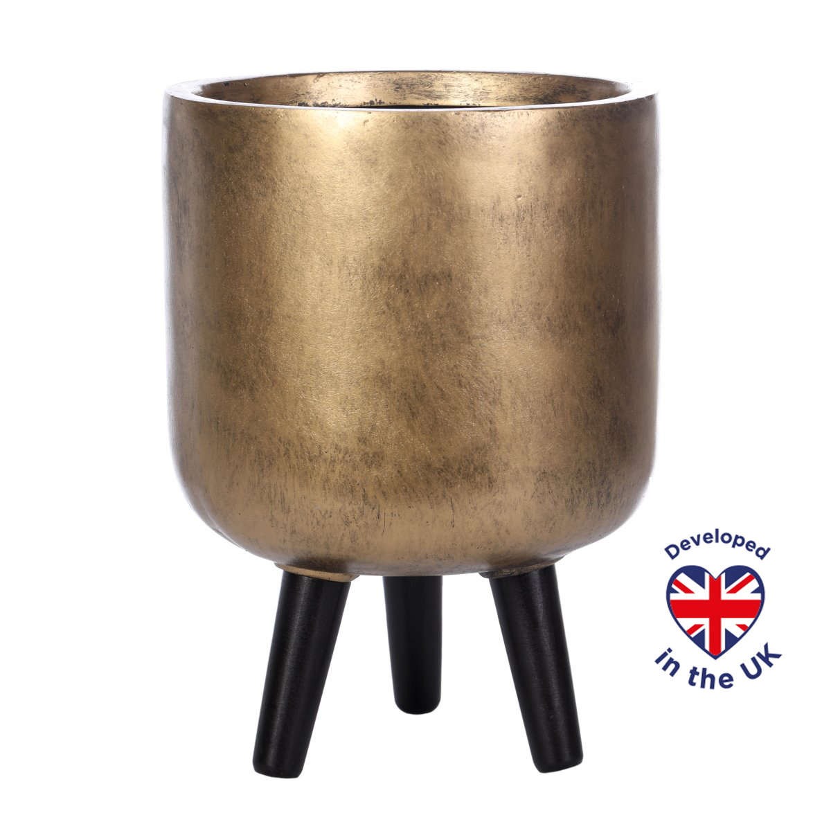 Concrete Effect Gold Round Planter with Legs, Round Indoor Plant Pot D21 H34 cm, 9 ltrs Cap.