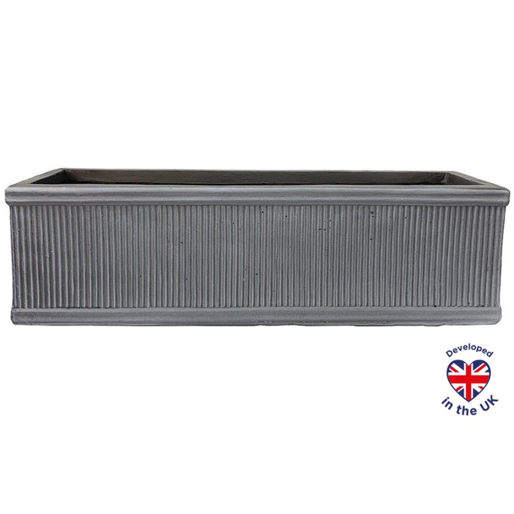 Vertical Ribbed Vintage Style Grey Trough Planter H30 L80 W30 cm, 72 ltrs Cap.