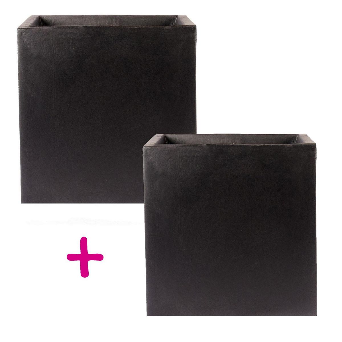 Set of Two Square Box Black Light Concrete Planters L40 W40 H40 cm, 65 ltrs Cap.
