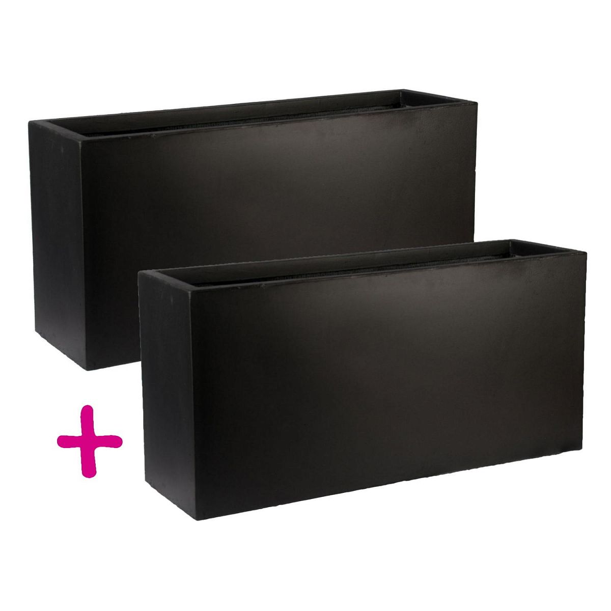 Set of Two Lite Black Light Concrete Trough Planters L65 W19 H30 cm, 37 ltrs Cap.
