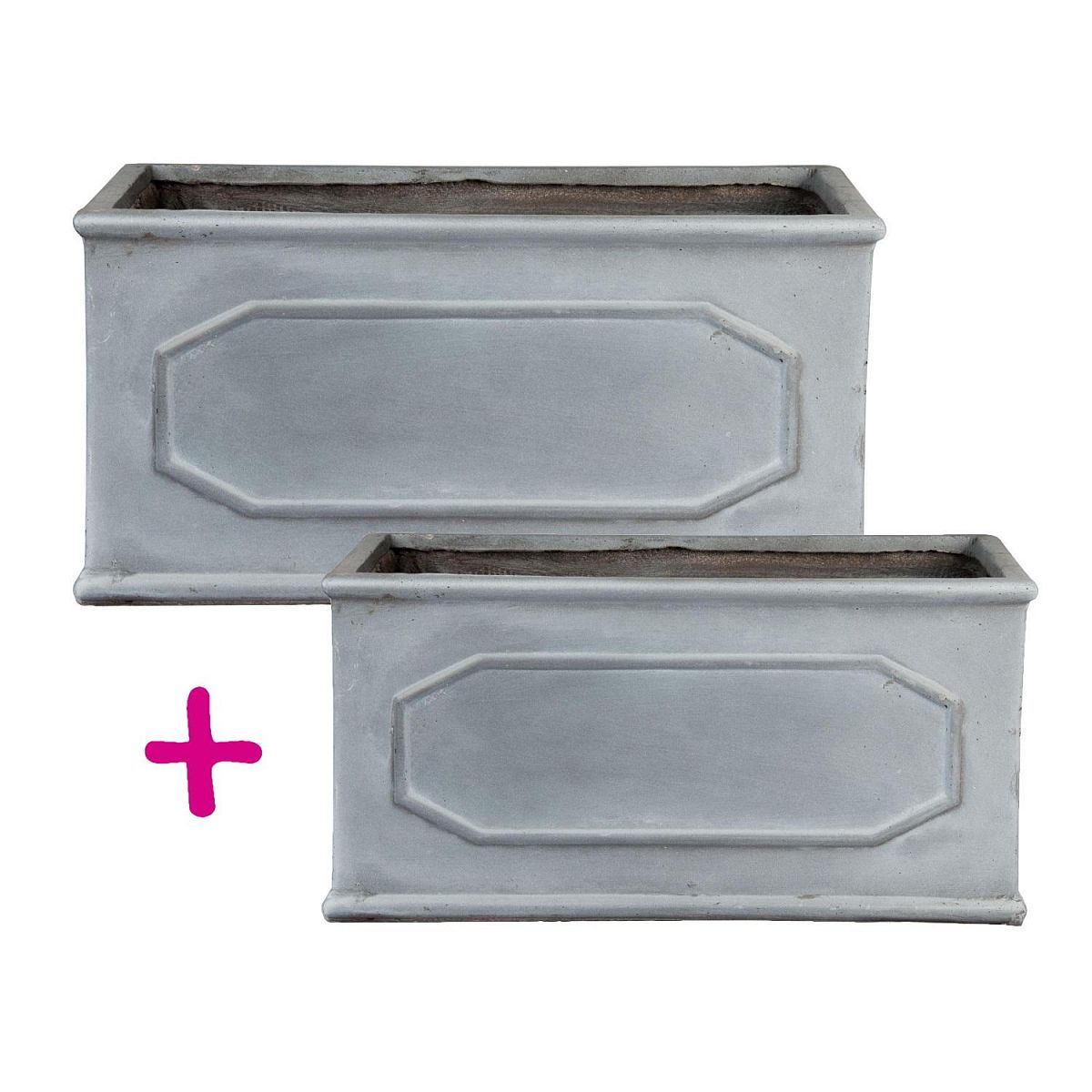 Set of Two Lite Window Box Faux Lead Chelsea Trough Light Stone Planter L40 W17 H17 cm, 12 liters + L60 W30 H30 cm, 54 liters