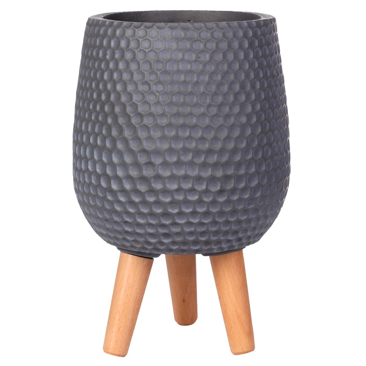 Honeycomb Style Dark Grey Planter with Legs, Round Indoor Plant Pot for Indoor Plants D15 H34 cm, 6 ltrs Cap.