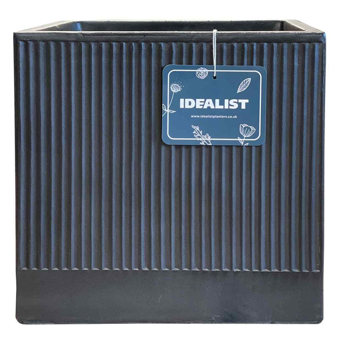 Ribbed Black Square Planter, Outdoor Plant Pot H30 L30 W30 cm, 22 ltrs Cap.