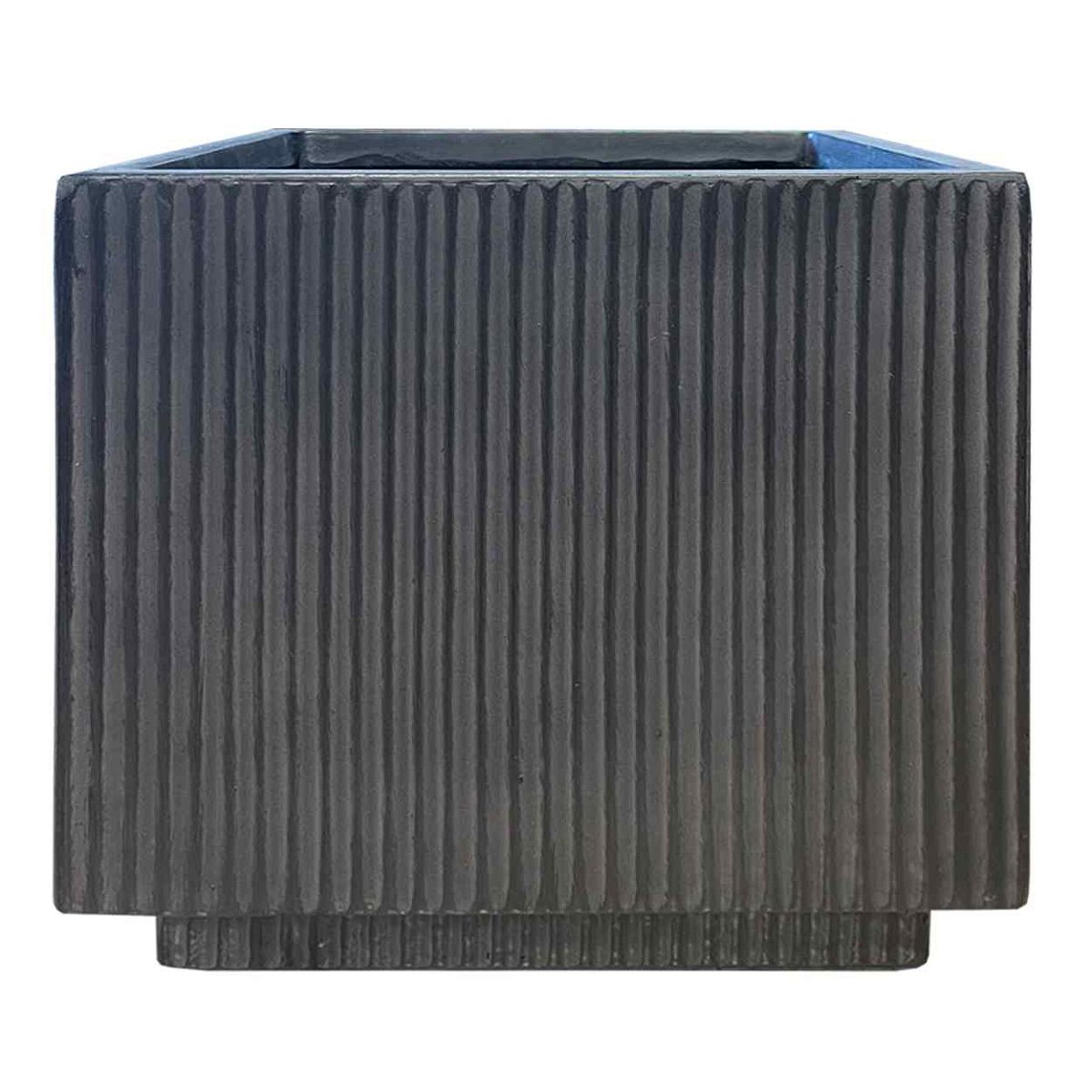 Vertical Ribbed Black Square Planter, Outdoor Plant Pot H37 L37 W37 cm, 42 ltrs Cap.