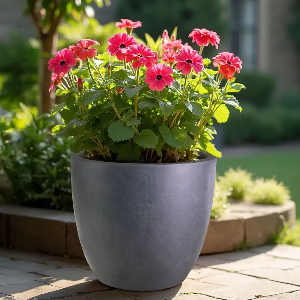 Dark Grey Washed Light Concrete Egg Garden Planter D35 H32 cm, 31 ltrs Cap.