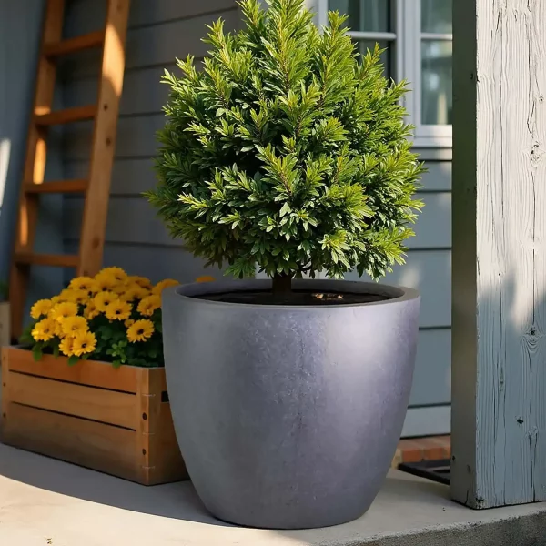 40cm Dark Grey Light Concrete Garden Planter | Contemporary Outdoor Plant Pot D40 H36 cm, 45 ltrs Cap.