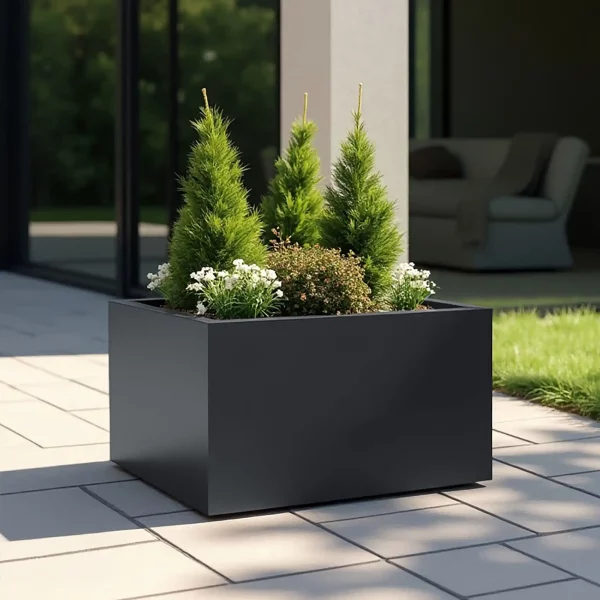 AXIS Large Black-Grey Fibreglass Outdoor Trough Planter, H40 L60 W40 cm, 96 ltrs Cap.