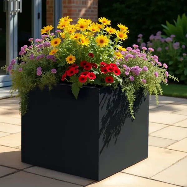 PURE Cube Large Black-Grey Fibreglass Square Outdoor Planter, H50 L50 W50 cm, 125 ltrs Cap.